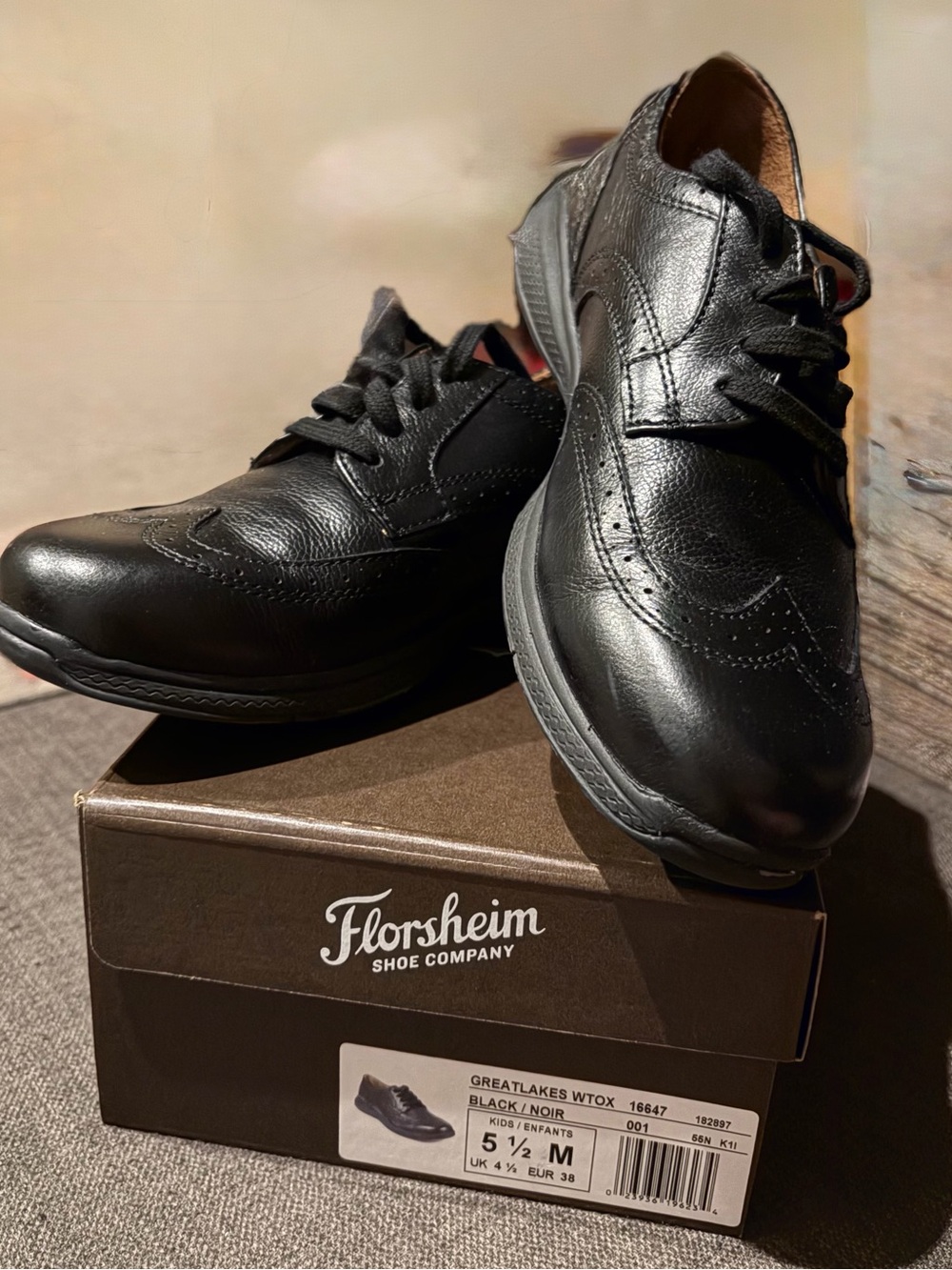Florsheim Boys Black Leather Wingtip Oxford Shoes